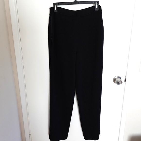 St.John Evening by Marie Gray Sz10 Knit Black Pants Side Zip with Mesh Wide Leg